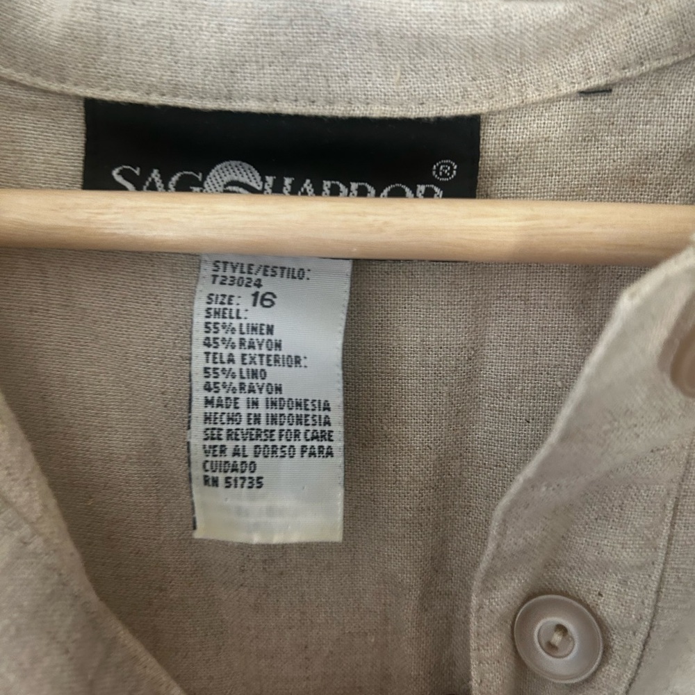 Vintage Sag Harbor Size 16 Linen Blend Cream Collared Embroidered Maxi Dress - Picture 3 of 6